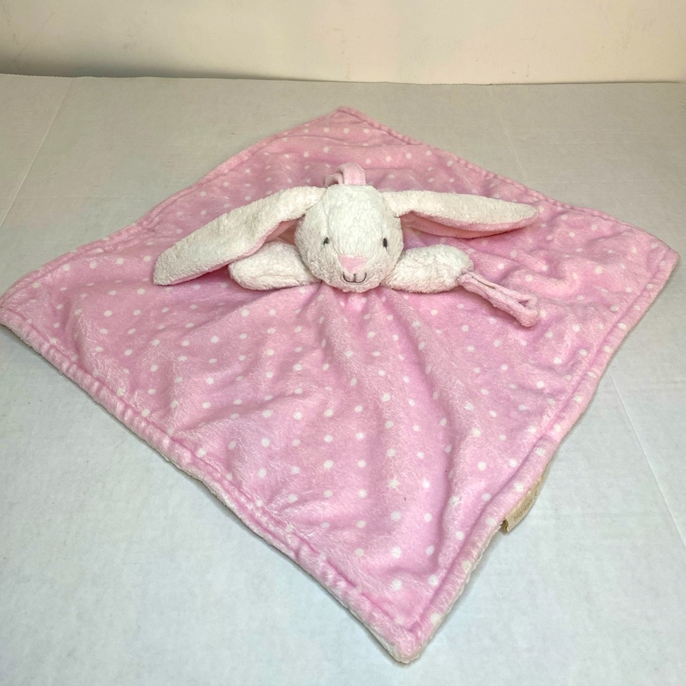 Blankets & Beyond Pink Dots White Bunny Security Blanket Pacifier Holder